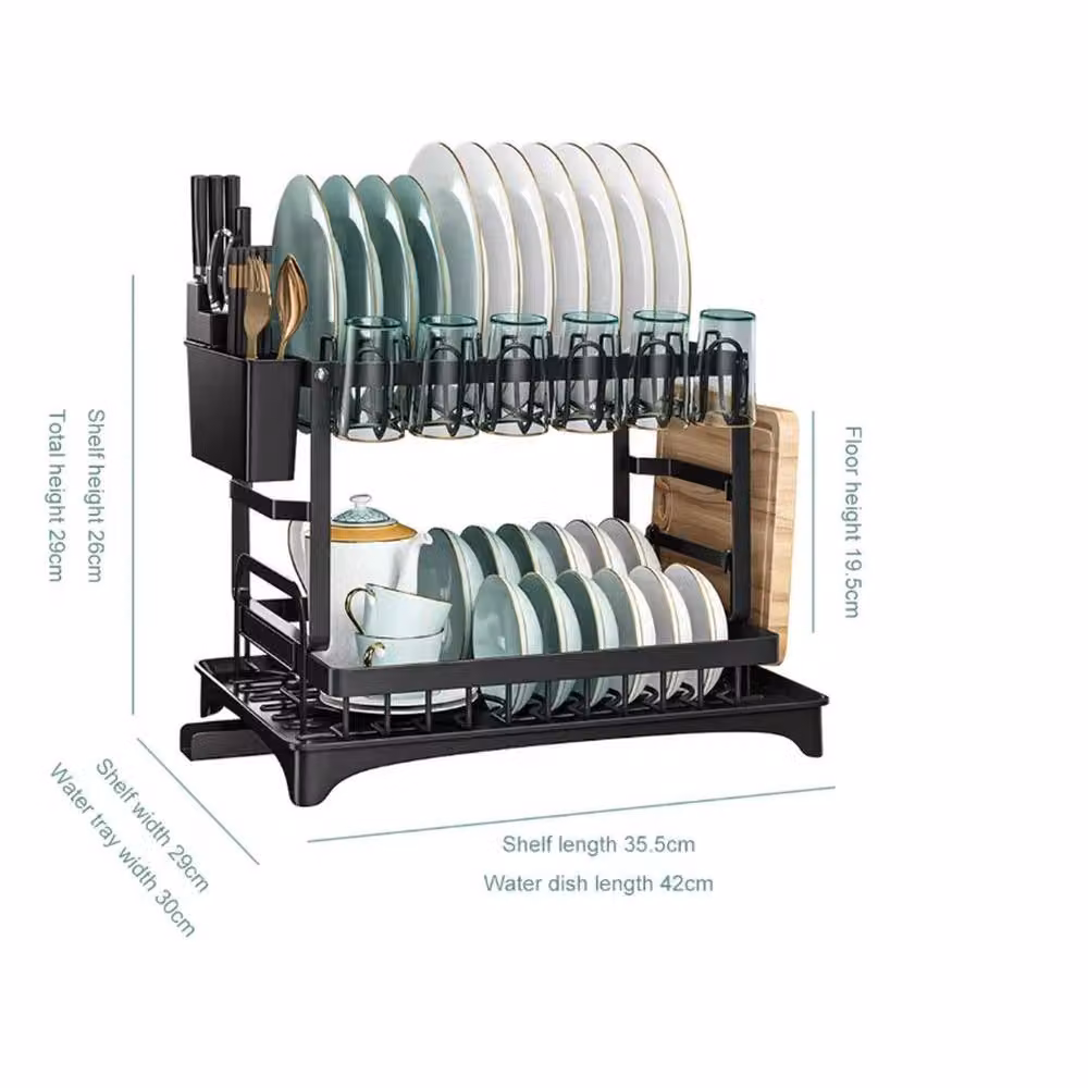 Kelvenix Multifunctional Dish Rack in Black with Drip Tray and Cutlery Holder – 2