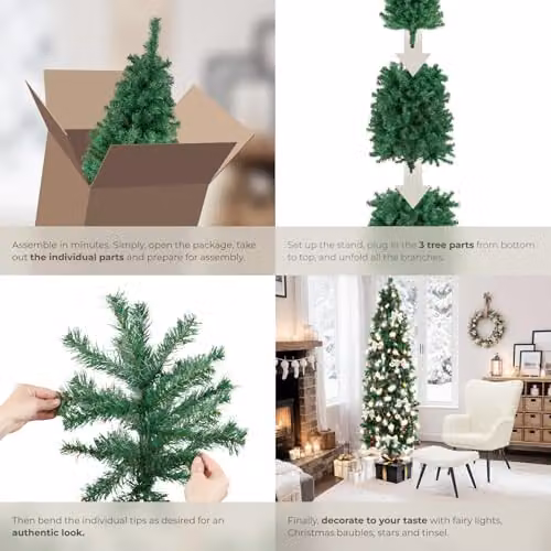 tectake Artificial Christmas Tree in Green with Lifelike Needles and Metal Stand, Height: 180 cm – 4