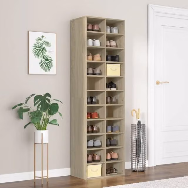 Berkfield Home Sonoma Oak Shoe Cabinet in Brown, W/D/H: 54 x 34 x 183 cm