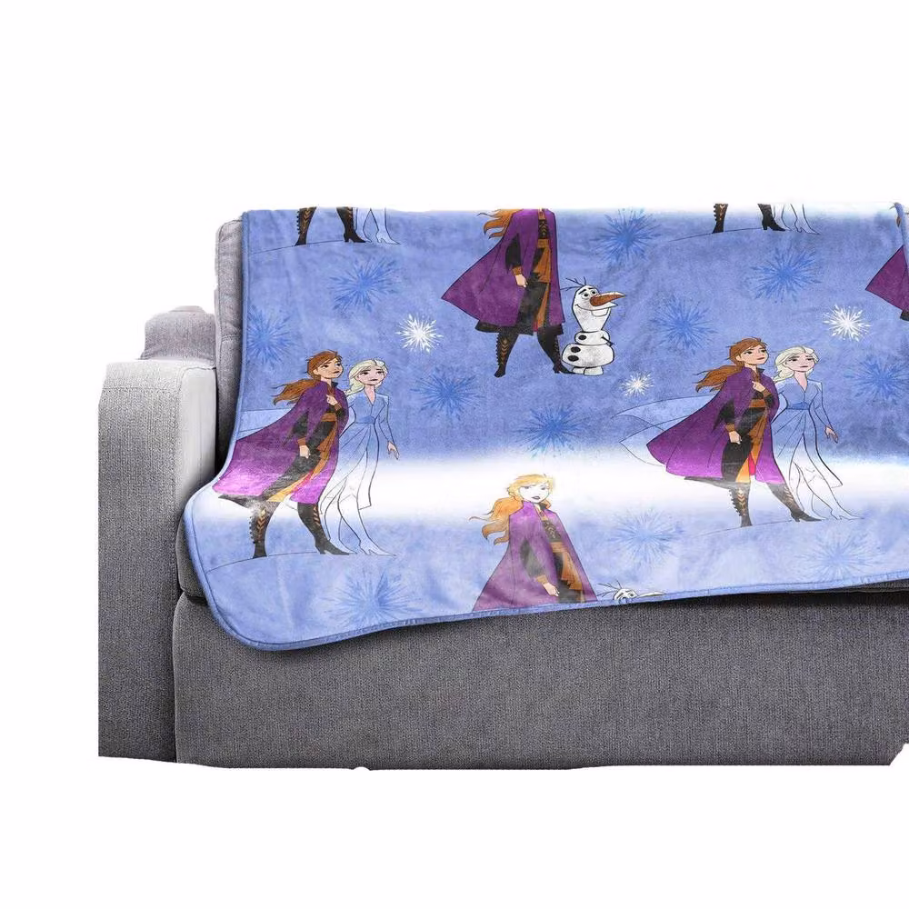 Frozen Elsa and Anna Fluffy Plush Fleece Blanket in Mid Blue – 2