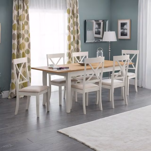 Julian Bowen Modern Rectangular Dining Table and 6 Chairs Set in Ivory, Grey and Oak Wood