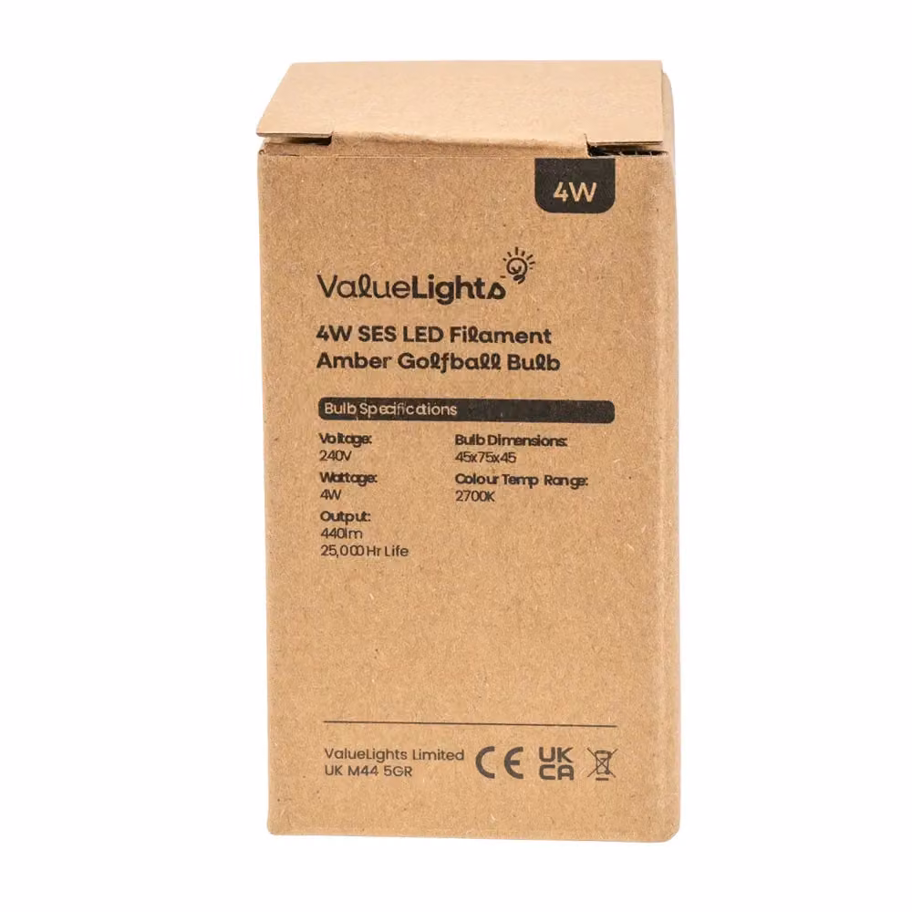 ValueLights E14 4W Amber Filament LED Golfball Bulb, Warm White 2700K, Orange – 2