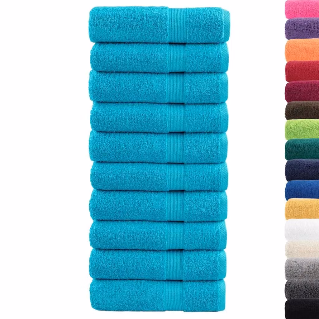 Berkfield Home SOLUND Premium Cotton Terry Hand Towels, 10 Pack, Turquoise Blue, W: 50 cm, L: 100 cm, 600 gsm – 2