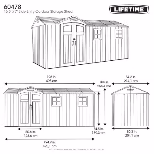 Lifetime 60478 Rough Cut Side-Entry Garden Shed in Storm Dust Grey, W: 498 cm, D: 264.4 cm, H: 214 cm – 5