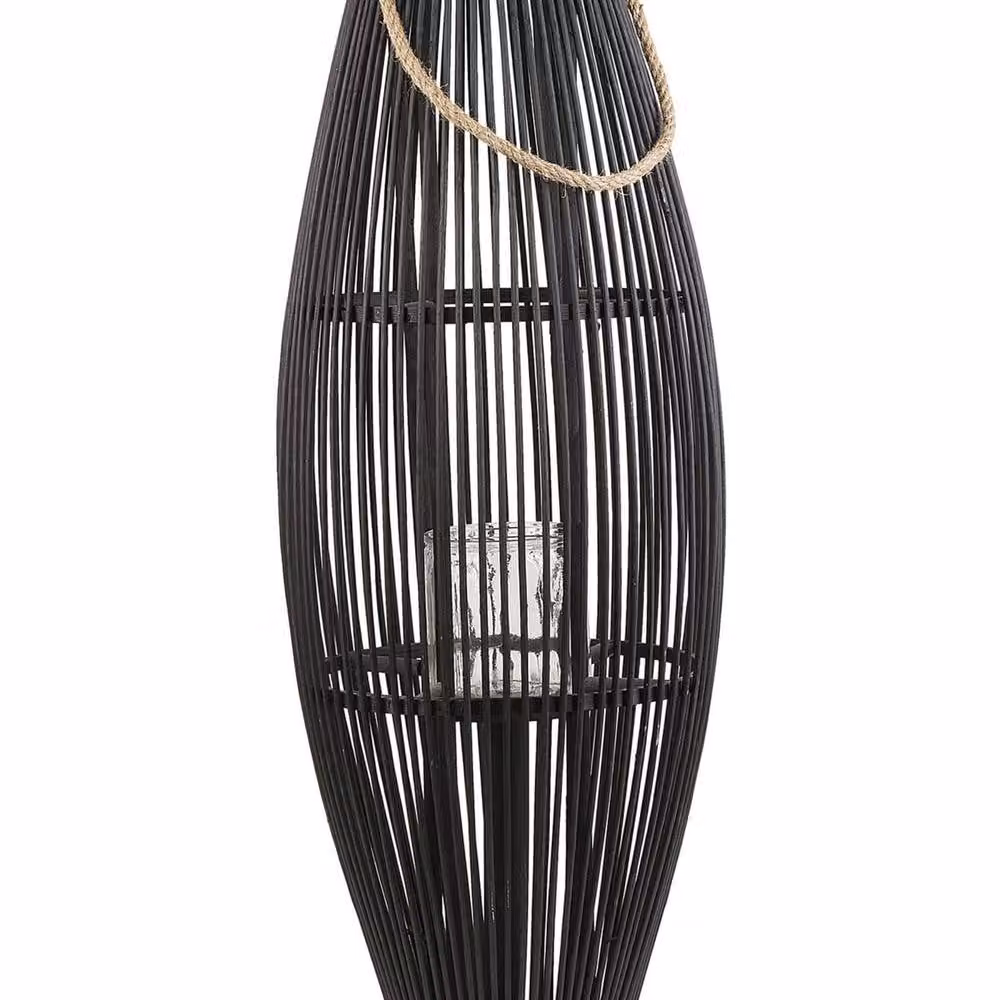 Wyld and Coco Willow Lantern in Black, Bamboo and Glass, Height: 84 cm – 2