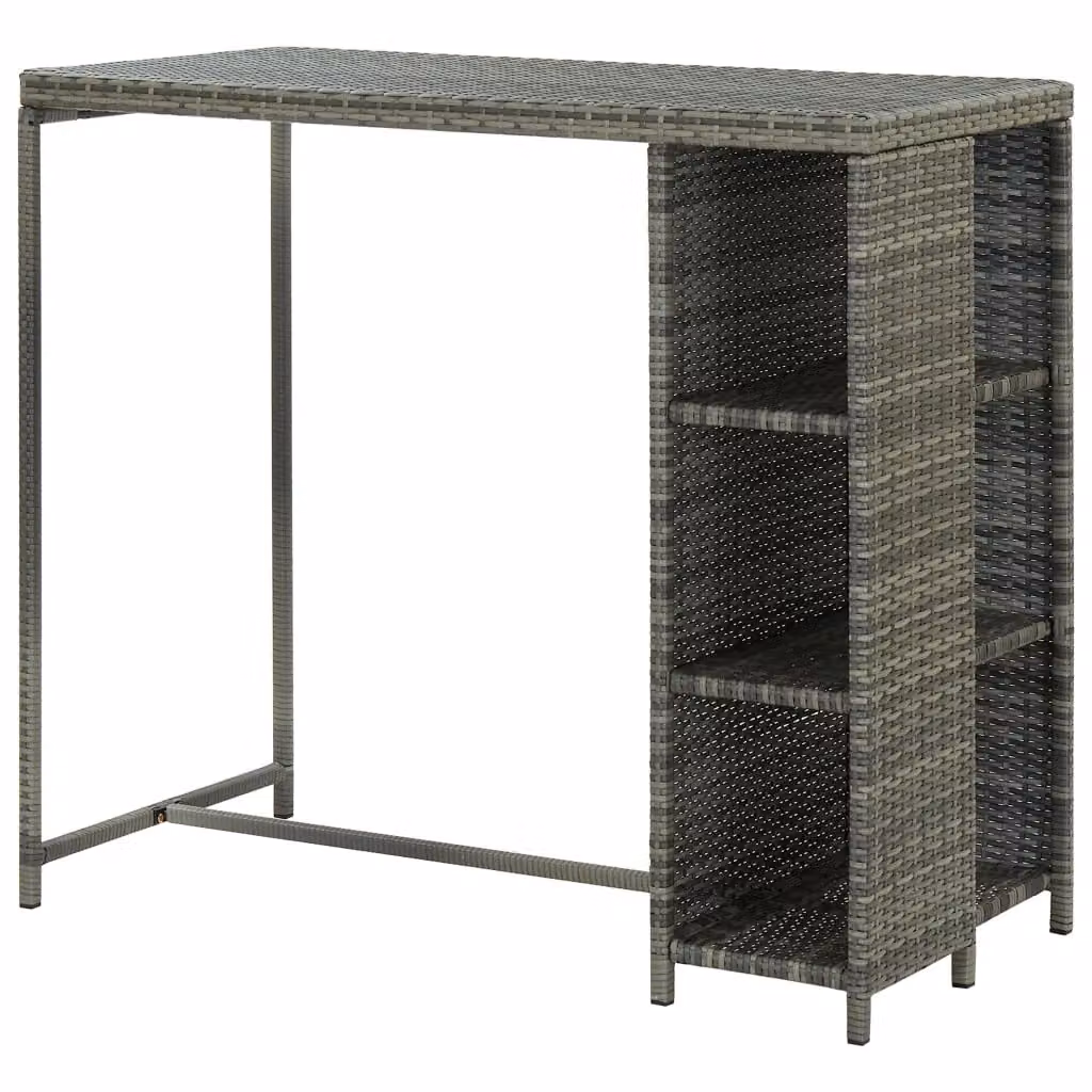 Berkfield Home Bar Table with Storage Rack in Grey Poly Rattan, W/D/H: 120 x 60 x 110 cm – 4