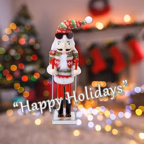 VFM e-Store Nutcracker Skier Wooden Christmas Decoration, Red, H 41.4 x W 12.1 x D 10.6 cm – 4