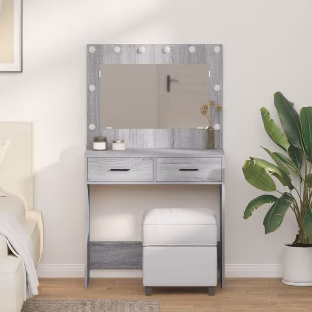 Berkfield Home Modern Dressing Table with Hollywood LED Lights in Grey Sonoma, W/D/H: 78.5 x 41 x 135 cm – 1