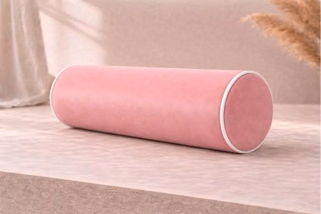 HOB Furniture Pink Oval Bolster Cushion with White Piping