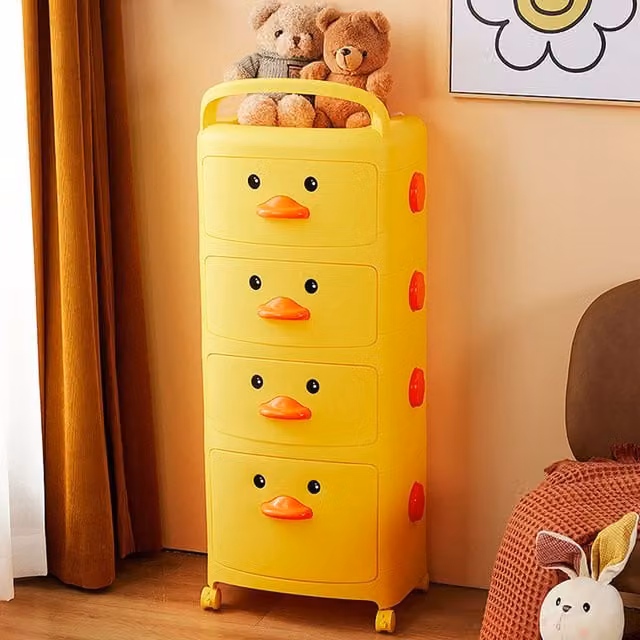Livingandhome Duck Toy Storage Trolley with Drawers for Childrens Rooms, Yellow