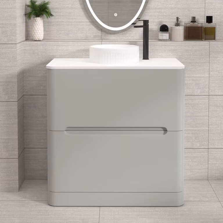 Royal Bathrooms Venice 800mm Floor Standing Vanity Unit in Dove Grey with Plain White Worktop and Round Basin