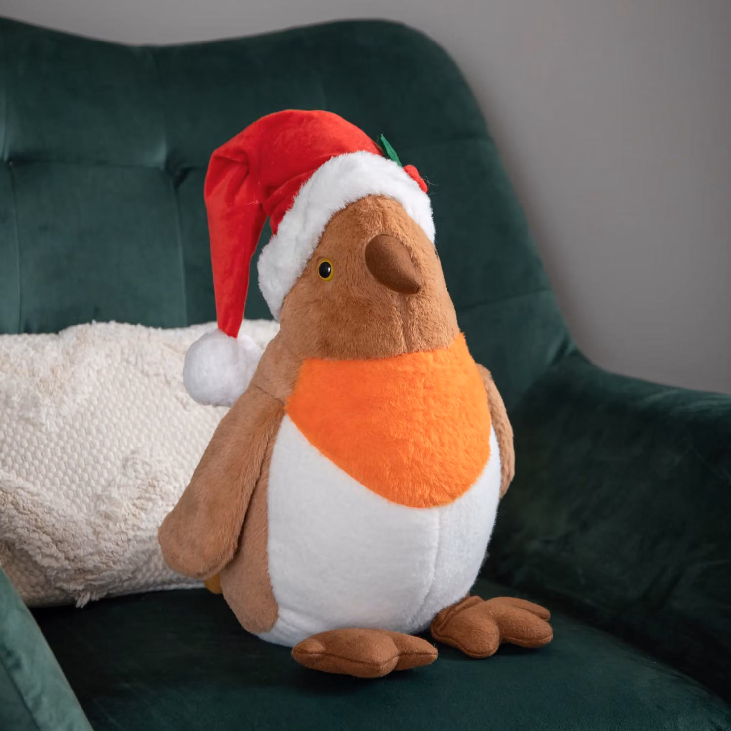 Samuel Alexander Red Plush Christmas Robin Tabletop Decoration with Santa Hat, Height: 40 cm – 6