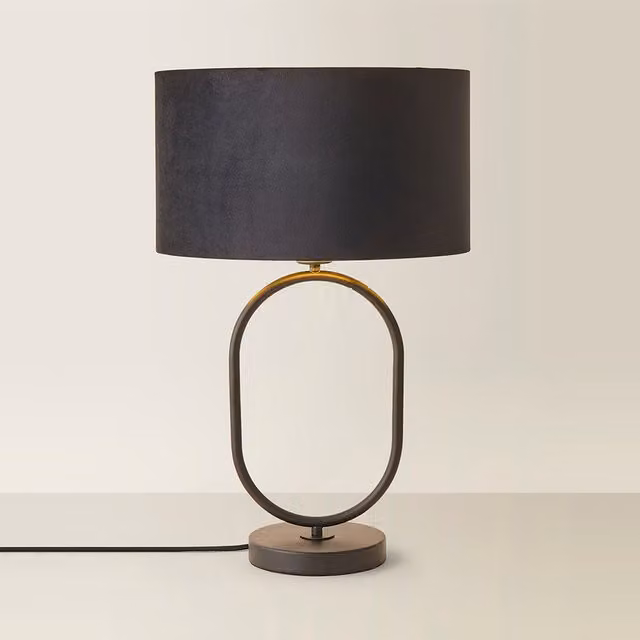Antonia Art Deco Oval Table Lamp with Black Velvet and Gold Metallic Shade