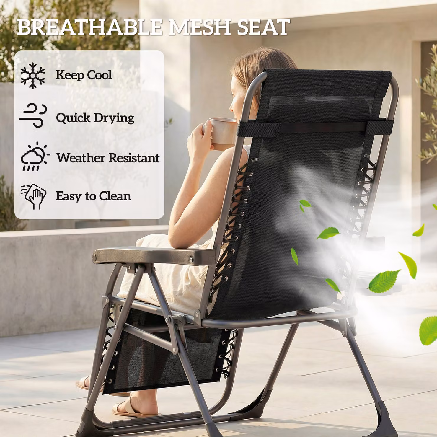 Outsunny Set of 2 Black Zero Gravity Folding Sunloungers with Adjustable Headrest and Cup Holders – 8