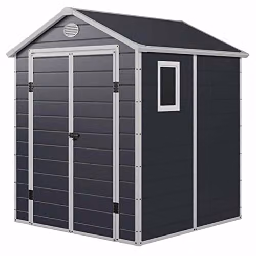 Charles Bentley Grey Plastic Garden Storage Shed with Gable Roof and Side Vents – 5
