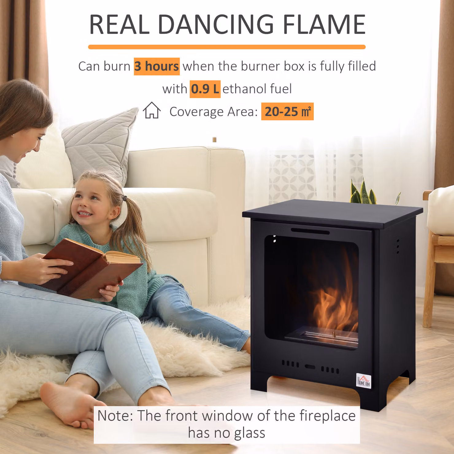 HOMCOM Freestanding Bioethanol Fireplace with 1.5L Tank, Black – 4