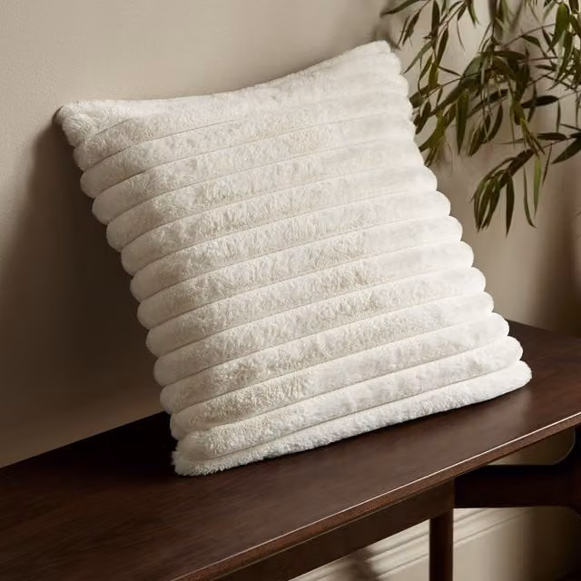 Catherine Lansfield Cosy Ribbed Velvet Cushion, Beige, W/D/H: 45 x 45 x 45 cm