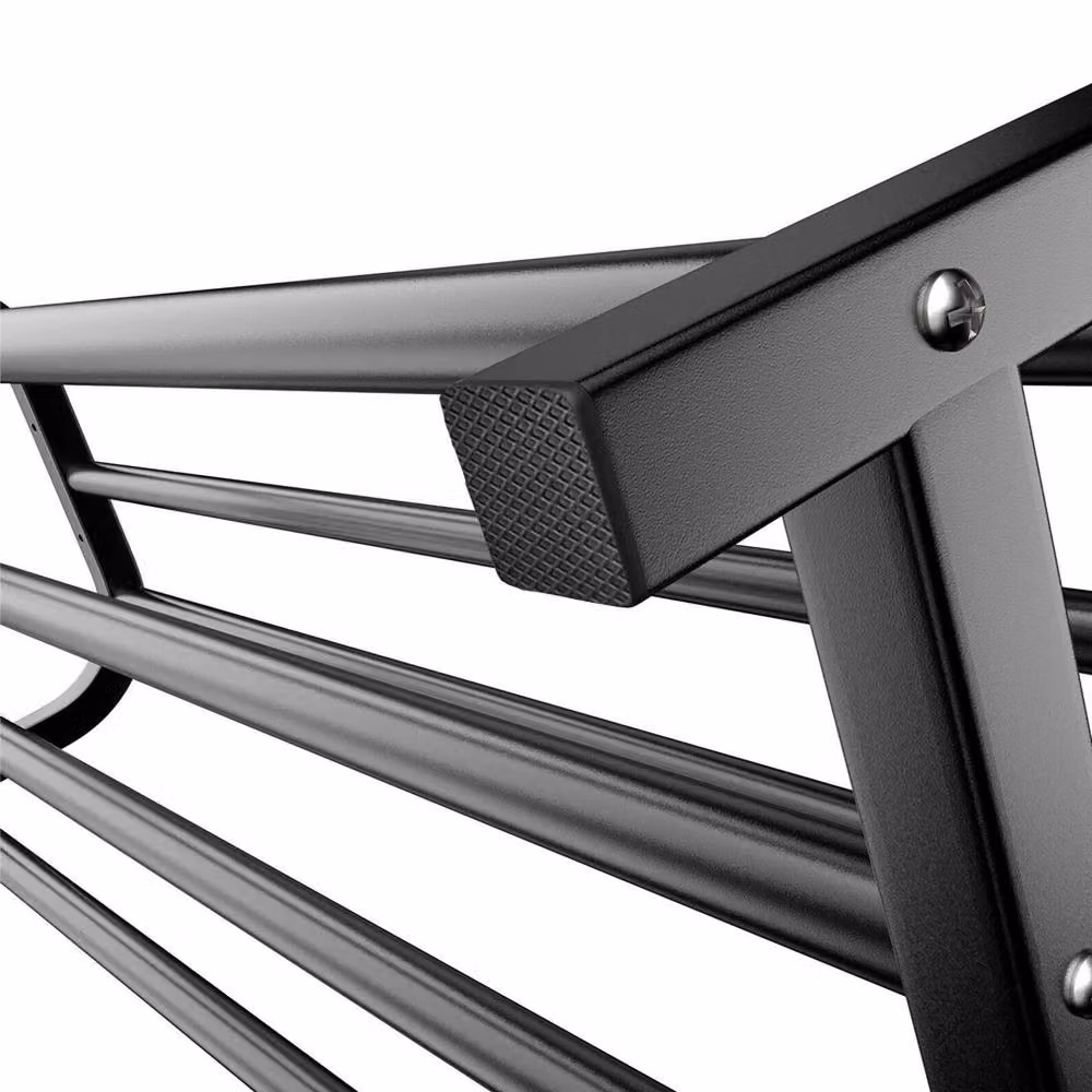 VOGREX Black Heavy Duty Double Clothes Rail with Shoe Storage Shelves and Dual Hook Matrix – 3