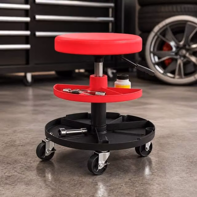STILVORA Mechanic Stool with Storage Trays and Adjustable Height in Red – 1