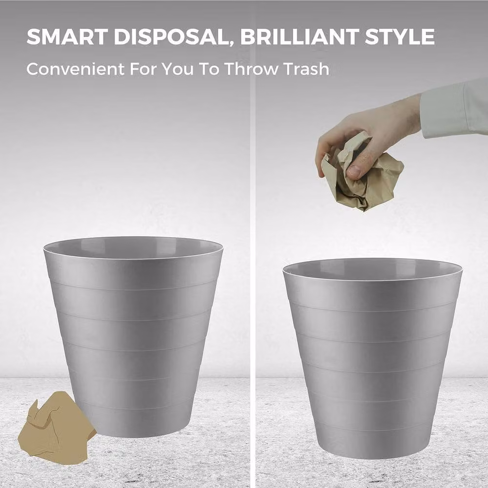 MantraRaj 6L Round Plastic Waste Paper Bin, Pack of 2, Grey – 4