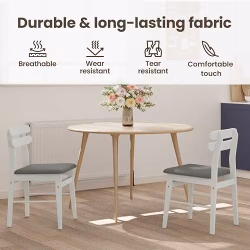 vidaXL Set of 2 Dining Chairs in White and Grey with Solid Rubberwood and Fabric – 2