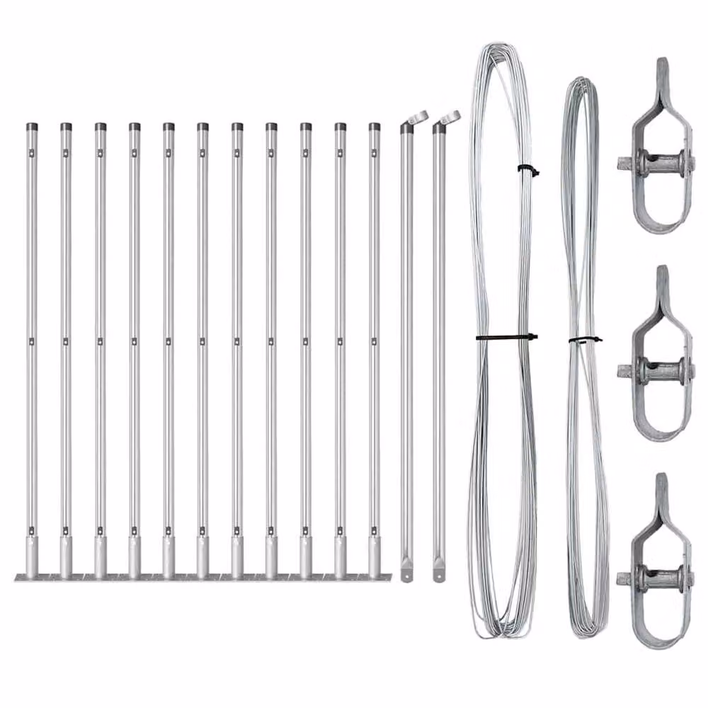 vidaXL Set of 13 Grey Galvanised Steel Round Fence Posts, Diameter: 3.2 cm – 2