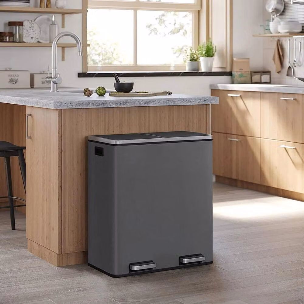 SPETLEK 2 Compartment Step On Kitchen Trash Can, Grey – 4