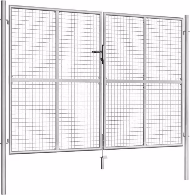 Berkfield Home Silver Galvanised Steel Swing Garden Gate W: 306 cm, H: 225 cm