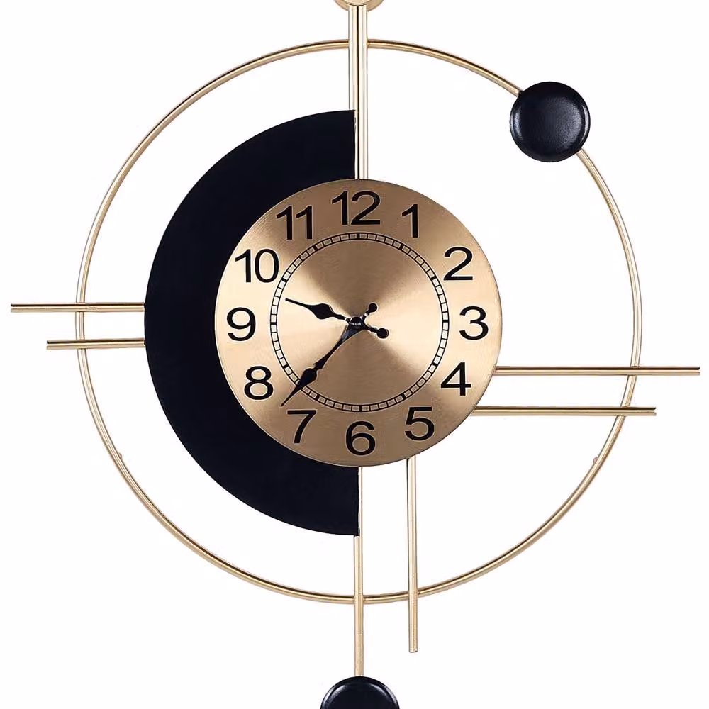 Wyld and Coco Heritage Home Vintage Silent Analog Wall Clock in Gold and Black Metal, W: 59 cm, H: 67 cm – 1