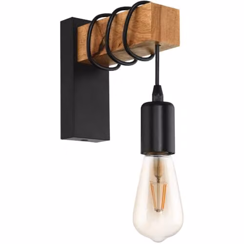 Loops Modern LED Wall Light in Black and Brown with E27 Fitting and IP44 Rating – 1