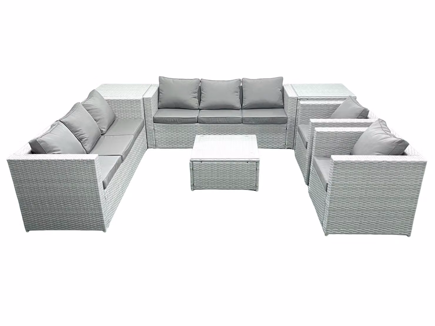 Fimous Outdoor Rattan Garden Furniture Set in Light Grey with 2 Armchairs, Square Coffee Table and 2 Side Tables – 2
