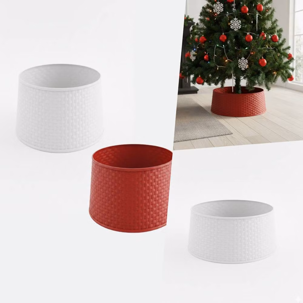 Pegdev Red and White Rattan Style Round Tabletop Christmas Tree Skirt – 4