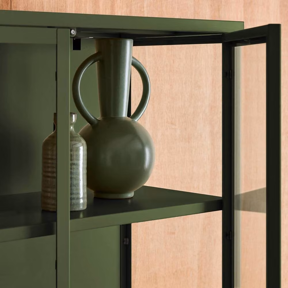 sweeek Industrial Sideboard and China Cabinet in Green with Steel and Tempered Glass and 2 Doors, W/D/H: 180 x 35 x 80 cm – 4