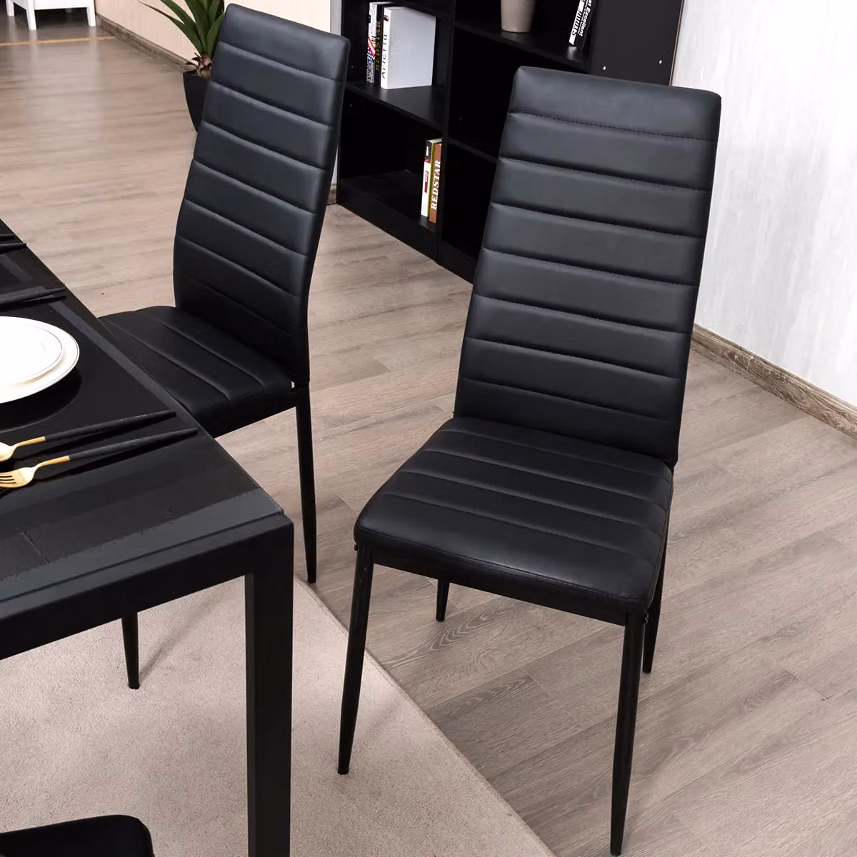 Costway Set of 6 Modern Dining Chairs in Black PVC Leather with High Back and Padded Seats – 6