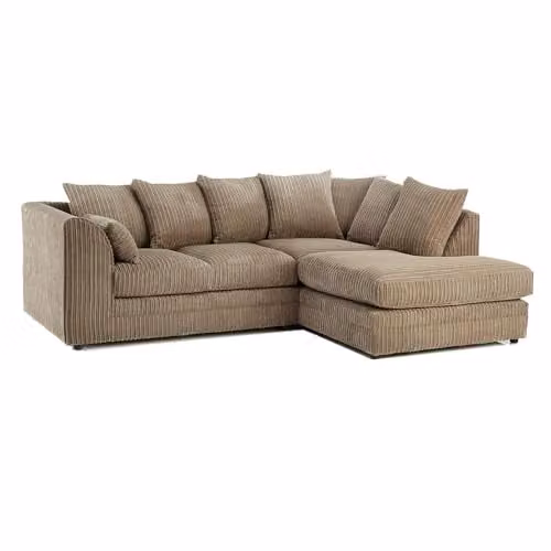 Bliss Furniture 4-Seater Right Hand Corner L-Shaped Sofa in Brown Jumbo Cord Fabric with Scatter Cushions