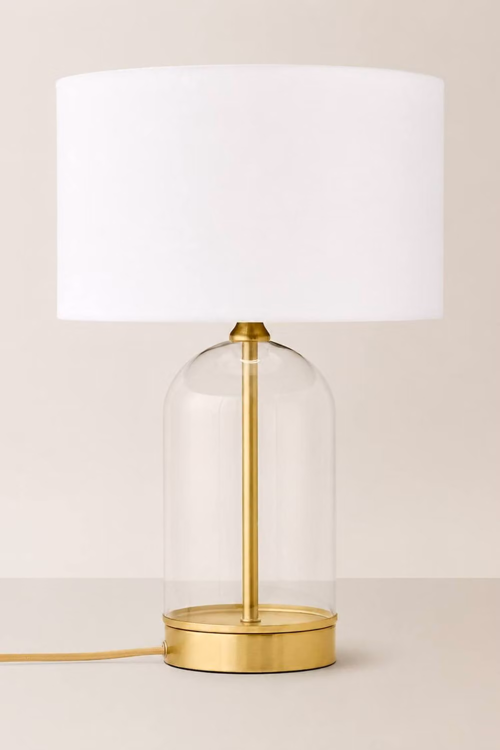 ValueLights Jessy Gold and Brass Glass Table Lamp with White Fabric Drum Shade – 2