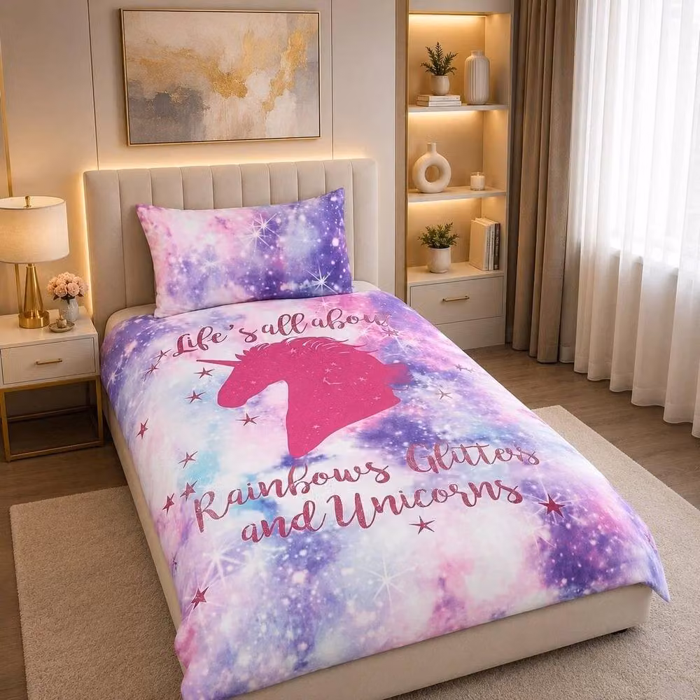 PAWNORA Unicorn Single Duvet Cover and Pillowcase Set, Purple, W: 90 cm, L: 200 cm – 2