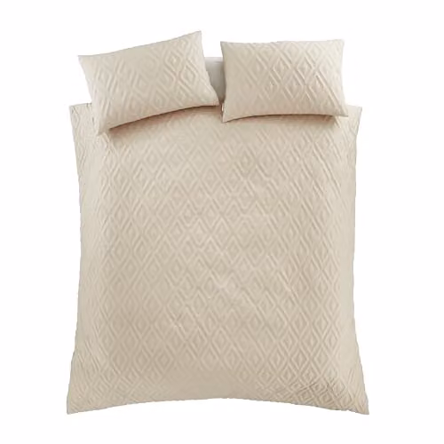 Catherine Lansfield Jacob Geo Soft Touch Duvet Cover and Pillowcase Set, Beige, W/D/H: 200 x 200 cm, Pillowcases: 50 x 75 cm – 2