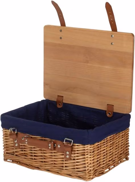 Red Hamper Medium Double Steamed Willow Empty Picnic Basket with Navy Lining and Pinewood Lid