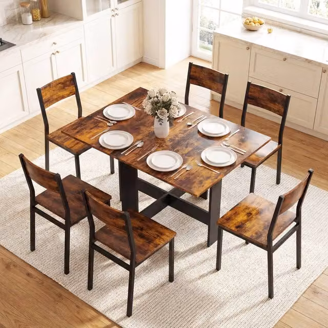 HOMCOM Brown Wooden Folding Drop Leaf Writing Desk and Dining Table – 1