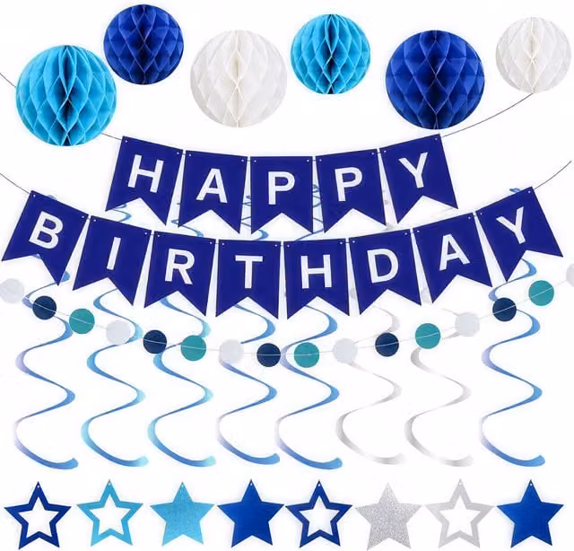 Lifeideas Blue Paper Birthday Party Hanging Decoration Set