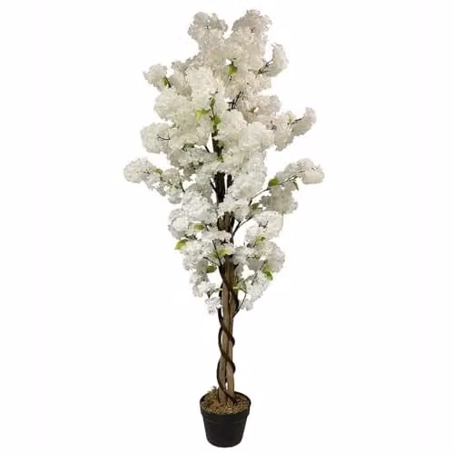 Leaf Design UK Realistic Artificial White Blossom Tree, Height: 150 cm