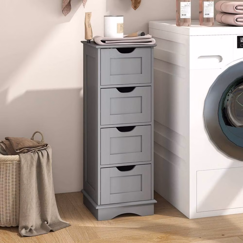 VOGREX Grey Modern Matt Freestanding Narrow Bathroom Storage Cabinet – 4