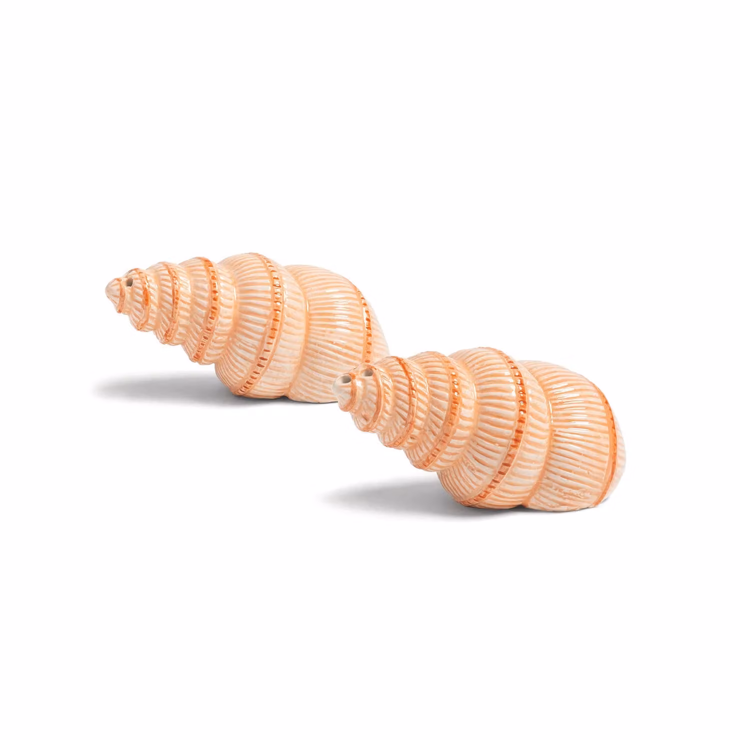 &Klevering Refillable Ceramic Shell Salt and Pepper Shakers in Orange and Beige