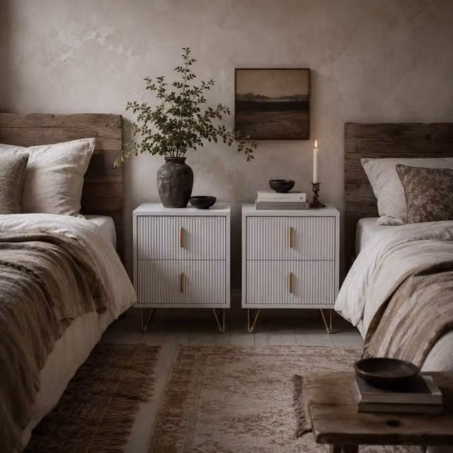Wyld Haus Nehana Set of 2 White and Gold 2 Drawer Bedside Chests W/D/H: 40 x 40 x 47 cm