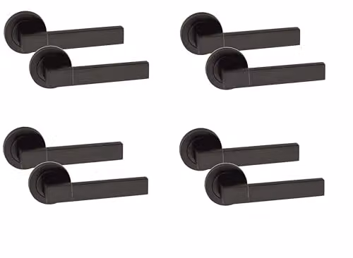 Golden Grace Capri Latch Door Handles on Round Rose in Matt Black Finish – 1