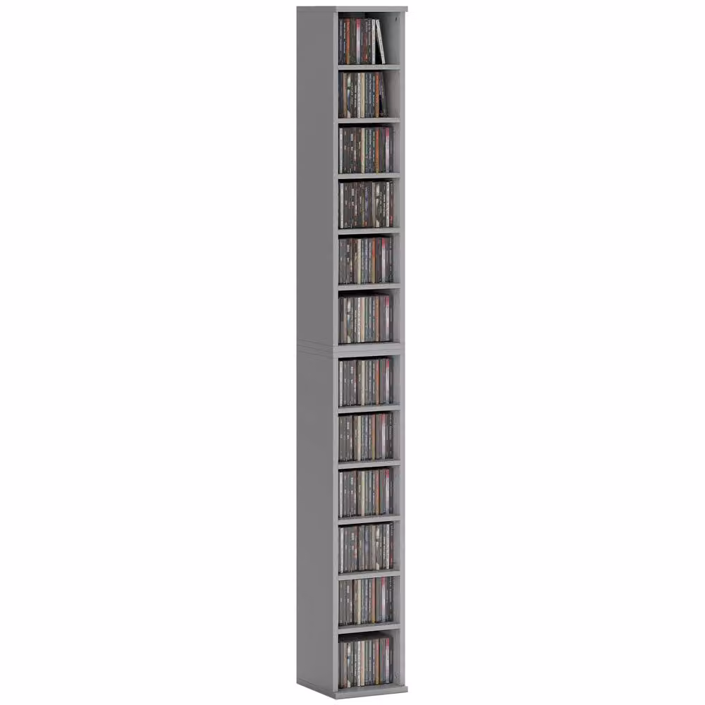 HOMCOM Set of 2 Light Grey CD and DVD Storage Units with Adjustable Shelves – 2