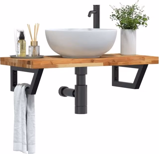 Berkfield Home Wall Mounted Basin Shelf in Brown Acacia Wood and Steel