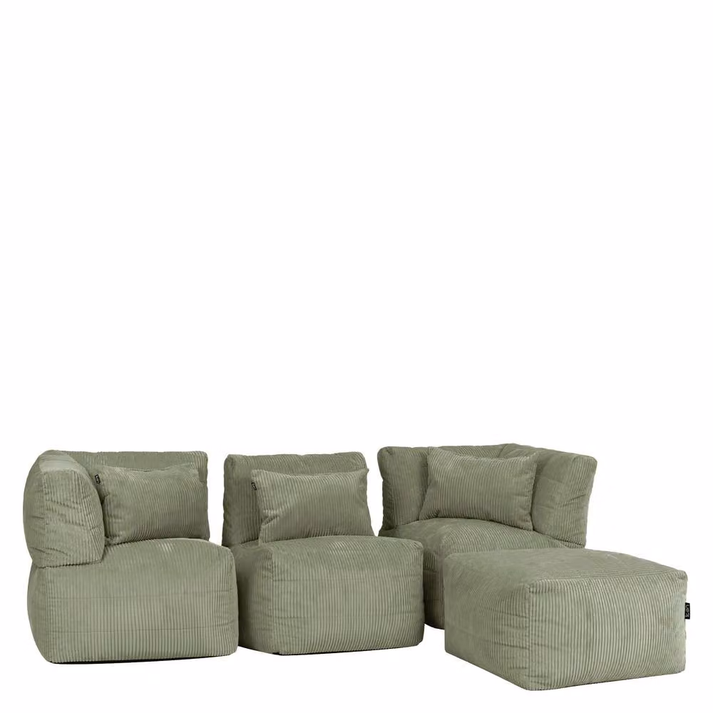 icon Noa 4-Piece Bean Bag Set in Green Jumbo Cord, including 2x Corner, 1x Recliner and 1x Slab pieces – 2