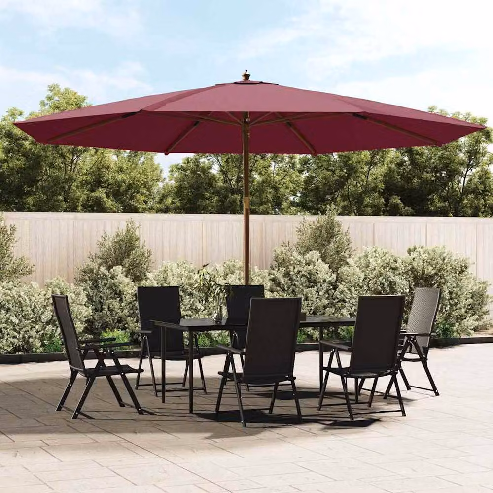 Berkfield Home Garden Parasol with Wooden Pole, Bordeaux Red, W: 400 cm, H: 273 cm – 2